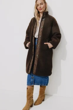 Promod ADELE veste longue moumoute - Marron Cheap