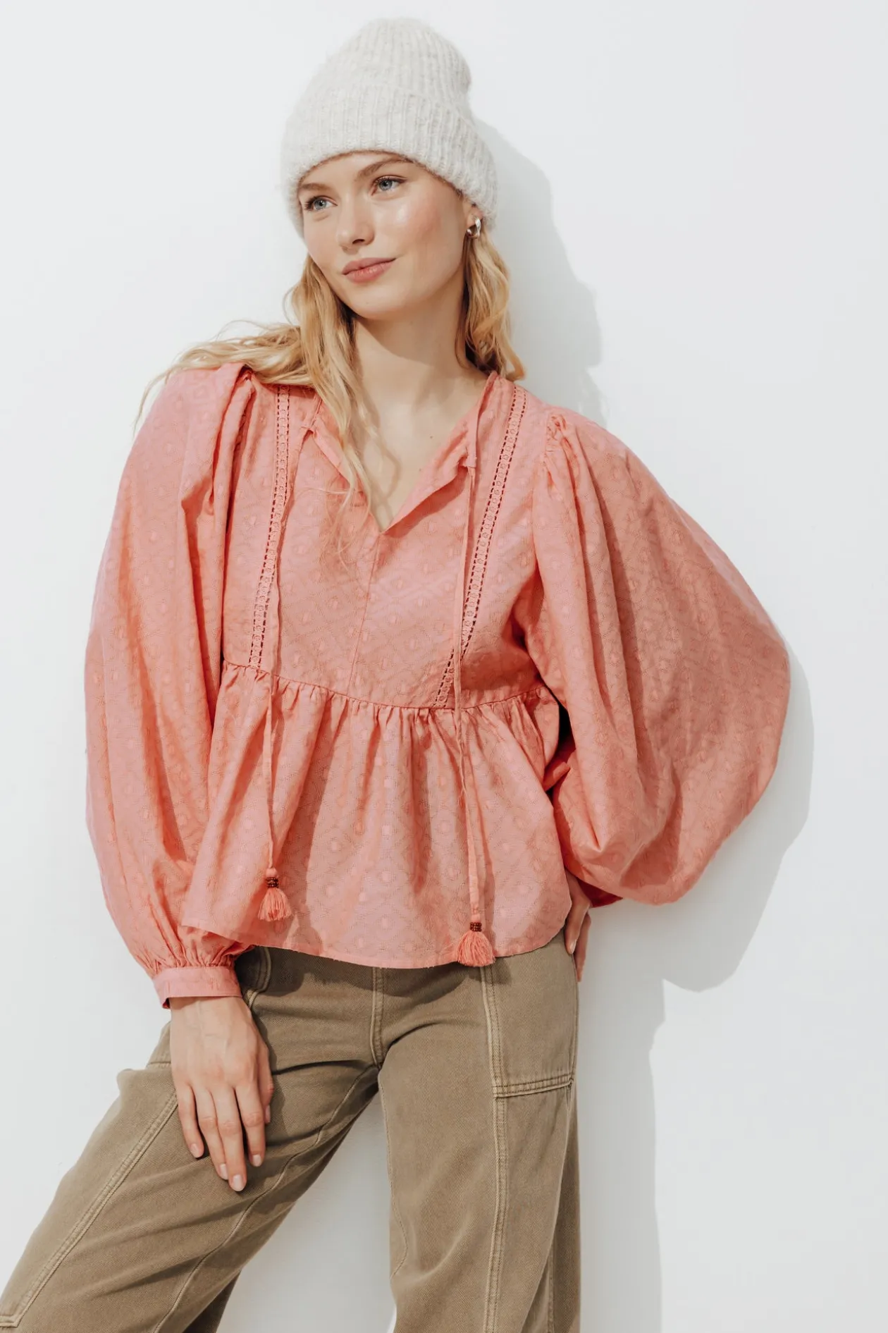 Promod Blouse à manches ballon Femme - Vieux rose Vieuxrose Discount