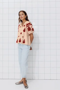 Promod Blouse brodée en coton Femme - Beige New