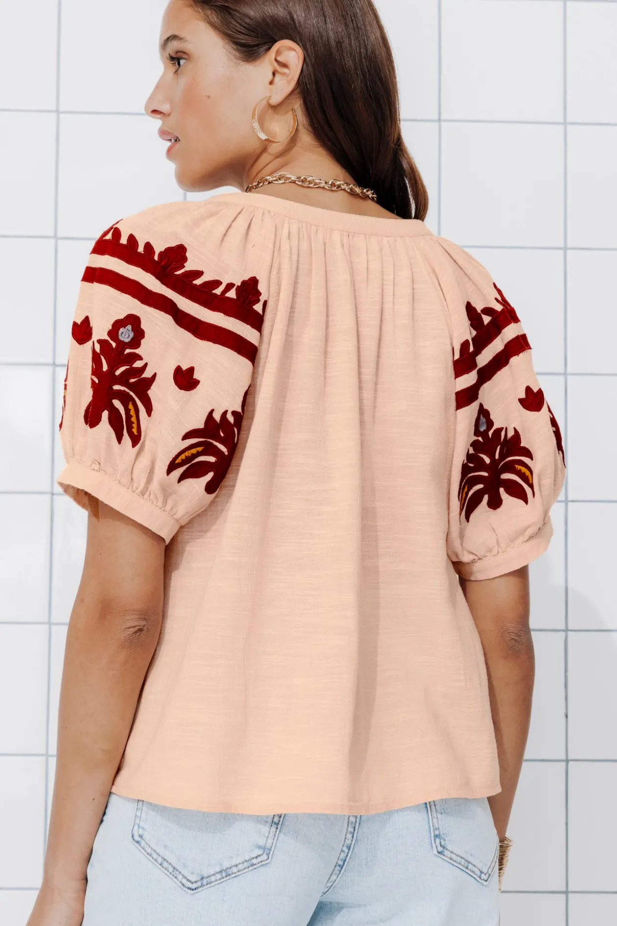 Promod Blouse brodée en coton Femme - Beige New