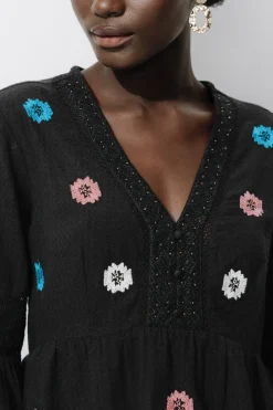 Promod Blouse brodée et perlée Femme - Noir Hot