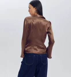 Promod Blouse en satin uni Femme - Marron moyen Marronmoyen Cheap
