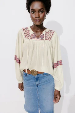Promod Blouse folk brodée Femme - Imprimé écru Impriméécru Outlet