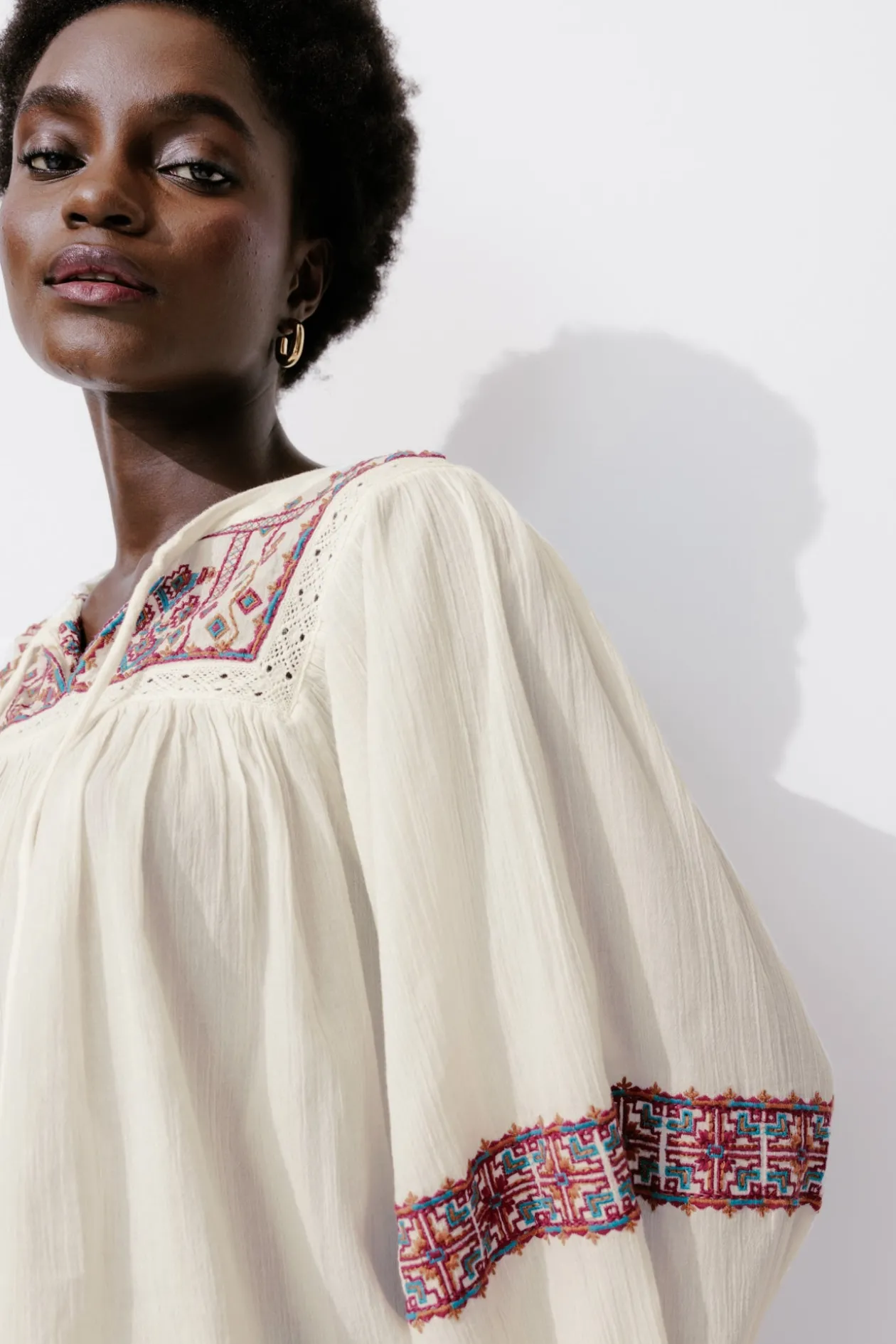Promod Blouse folk brodée Femme - Imprimé écru Impriméécru Outlet