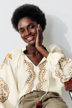 Promod Blouse folk brodée Femme - Ecru Hot