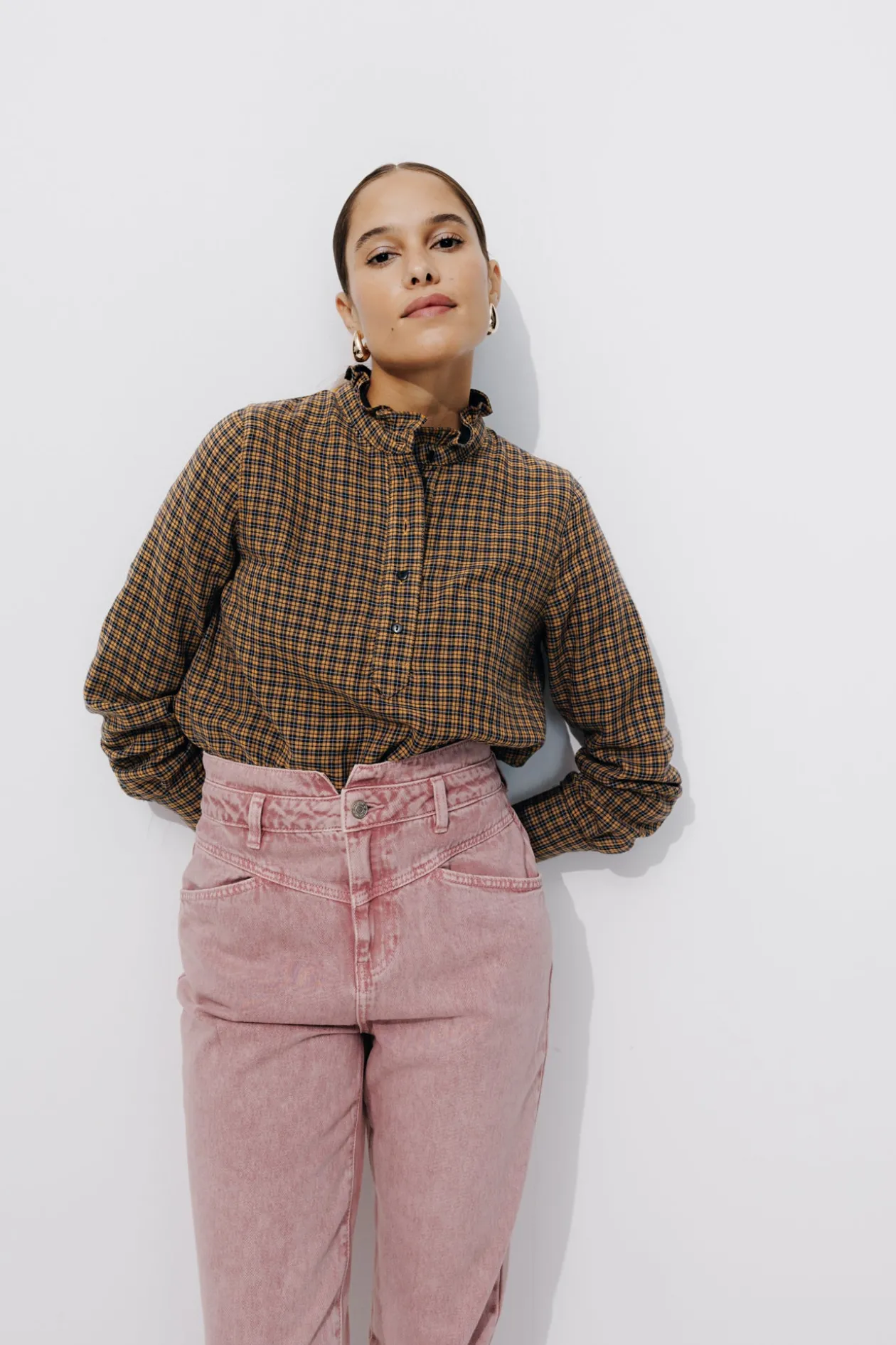 Promod Blouse frou-frou à carreaux - Carreaux camel Carreauxcamel Best Sale