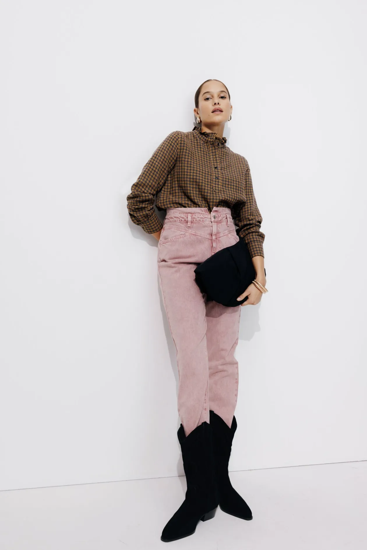 Promod Blouse frou-frou à carreaux - Carreaux camel Carreauxcamel Best Sale