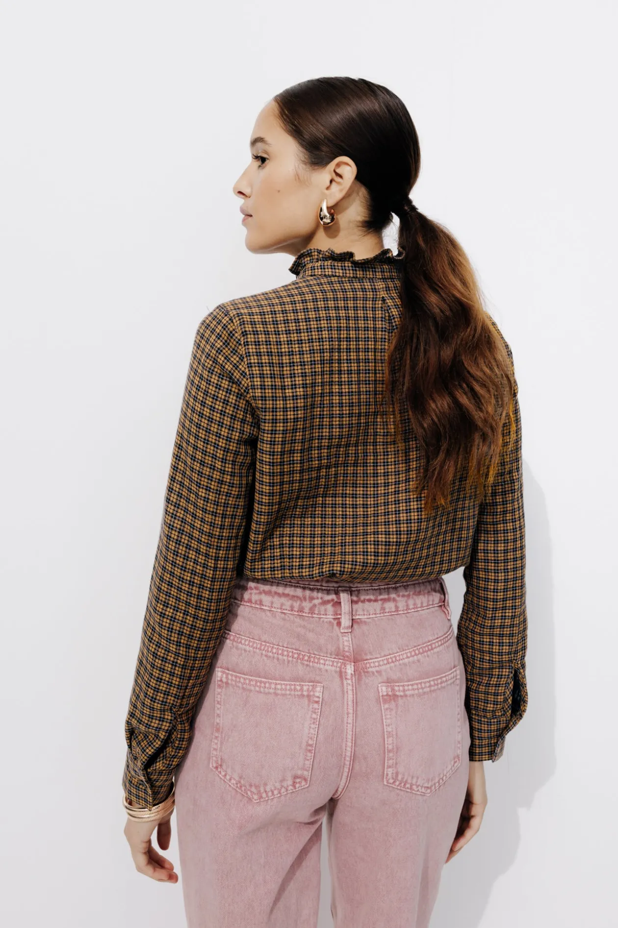 Promod Blouse frou-frou à carreaux - Carreaux camel Carreauxcamel Best Sale