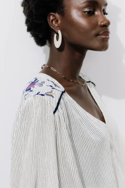 Promod Blouse rayée brodée Femme - Rayé écru Rayéécru Hot
