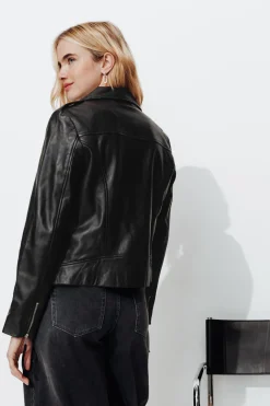 Promod Blouson en cuir Femme - Noir Cheap