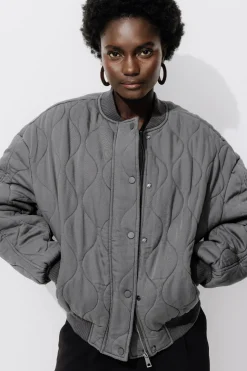 Promod Bomber en lyocell matelassé - Gris Discount
