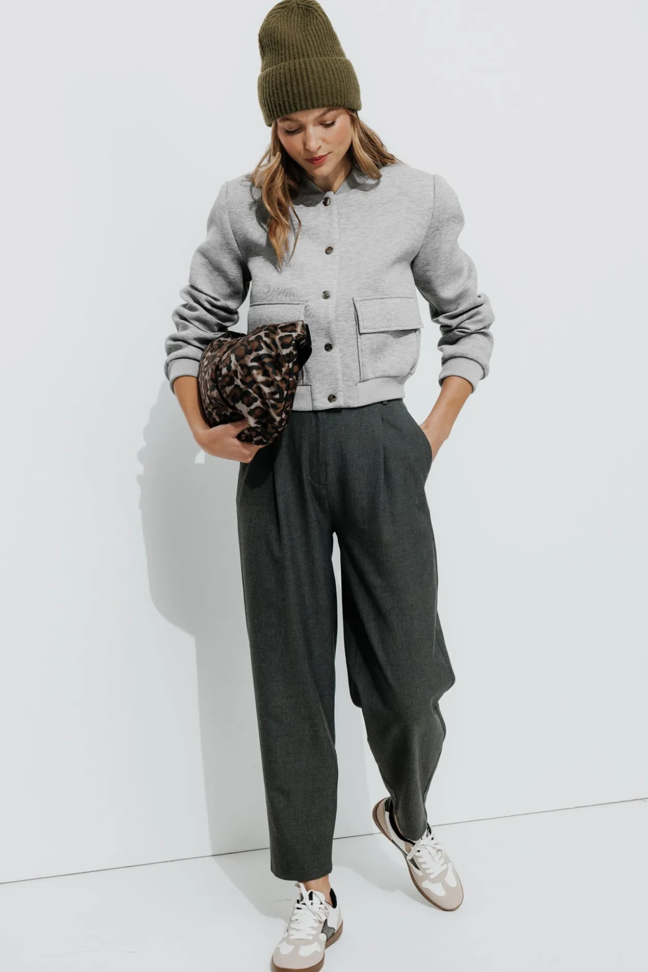 Promod Bomber en molleton Femme - Gris clair Grisclair New