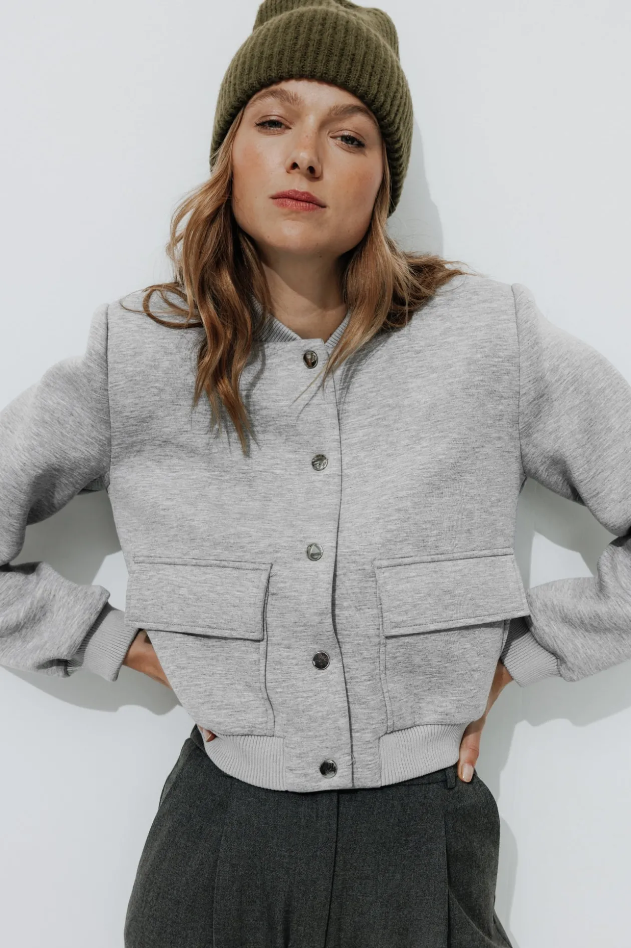 Promod Bomber en molleton Femme - Gris clair Grisclair New