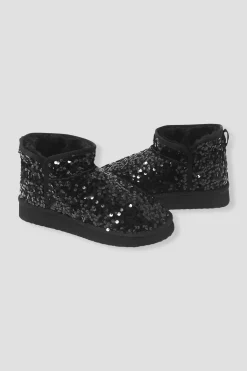 Promod Boots à paillettes moumoute - Noir Outlet