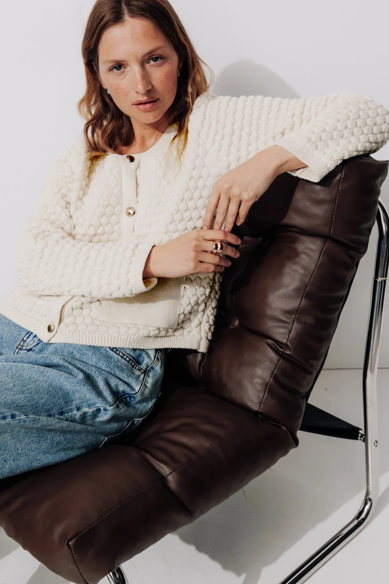 Promod Cardigan boîte en maille Femme - Ecru Clearance