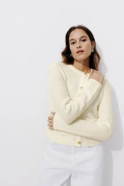 Promod Cardigan court boutonné Femme - Ecru Discount