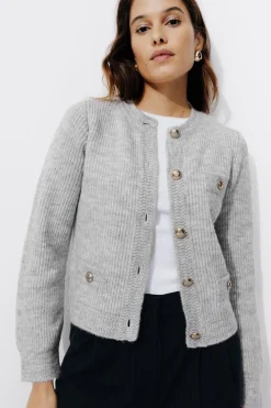 Promod Cardigan court côtelé Femme - Gris clair Grisclair Cheap