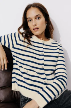 Promod Cardigan court marinière Femme - Rayé écru Rayéécru Flash Sale
