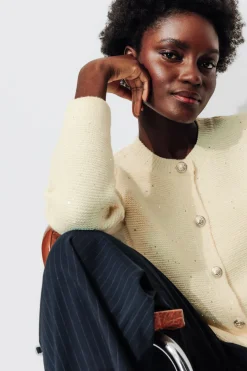 Promod Cardigan court pailleté Femme - Ecru Store