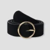 Promod Ceinture en cuir suédé Femme - Noir Fashion