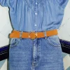 Promod Ceinture en cuir suédé Femme - Camel Clearance