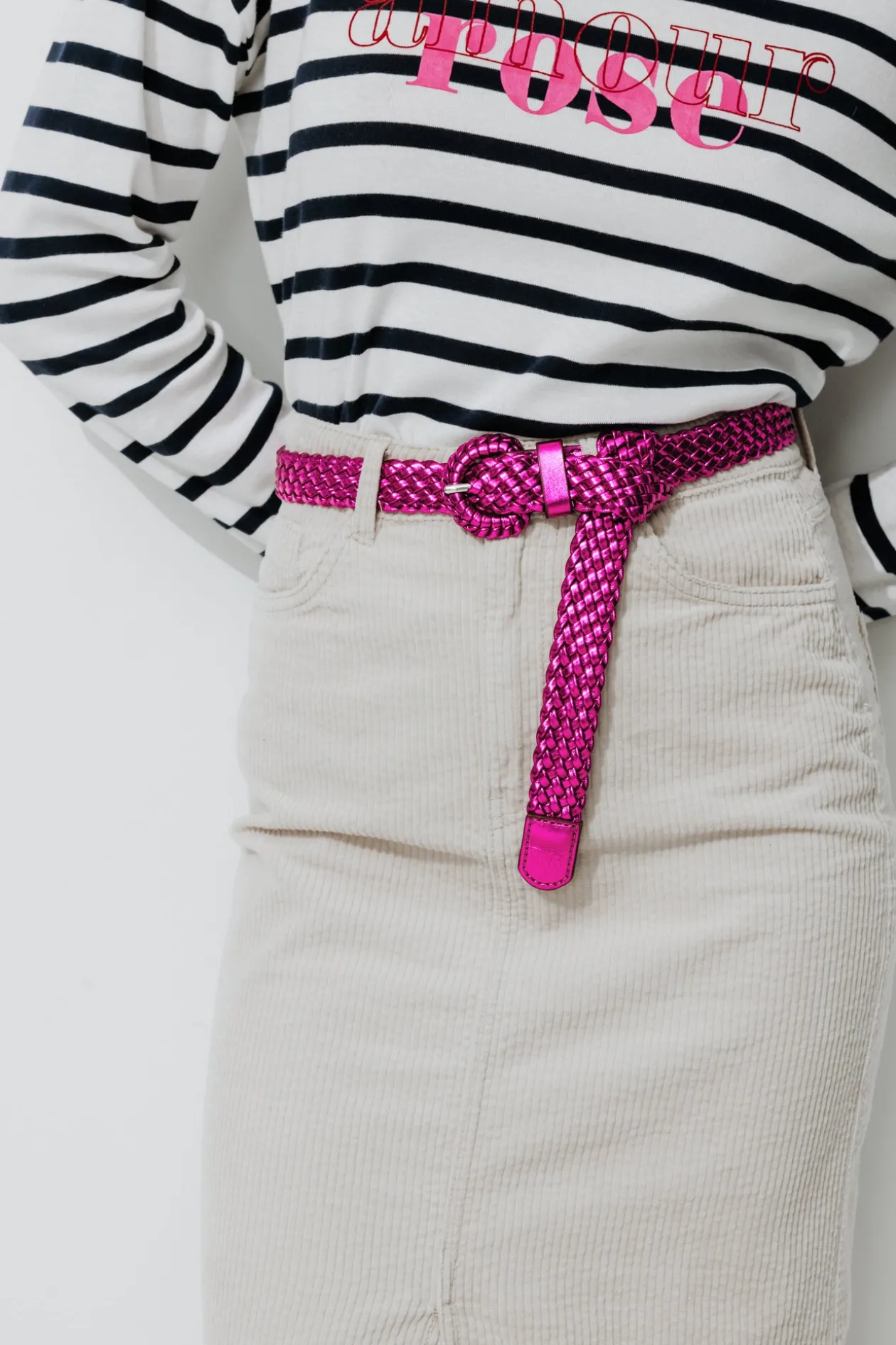 Promod Ceinture tressée dorée Femme - Rose fuchsia Rosefuchsia Shop