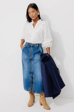 Promod Chemise brodée en coton Femme - Ecru Discount