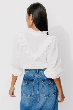 Promod Chemise brodée en coton Femme - Ecru Discount