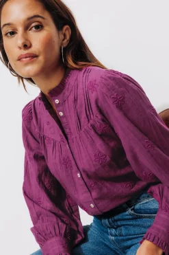 Promod Chemise brodée en coton Femme - Cassis clair Cassisclair Shop