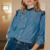Promod Chemise brodée volantée Femme - Jean moyen Jeanmoyen Discount