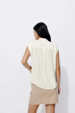 Promod Chemise col Mao Femme - Ecru Best Sale