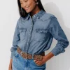 Promod Chemise en jean Femme - Jean moyen Jeanmoyen Best Sale