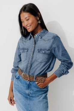 Promod Chemise en jean Femme - Jean moyen Jeanmoyen Best Sale