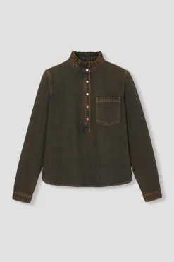 Promod Chemise en jean surteint Femme - Marron Fashion