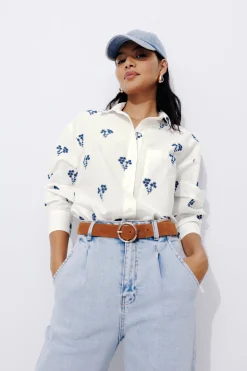 Promod Chemise oversize brodée Femme - Blanc Cheap