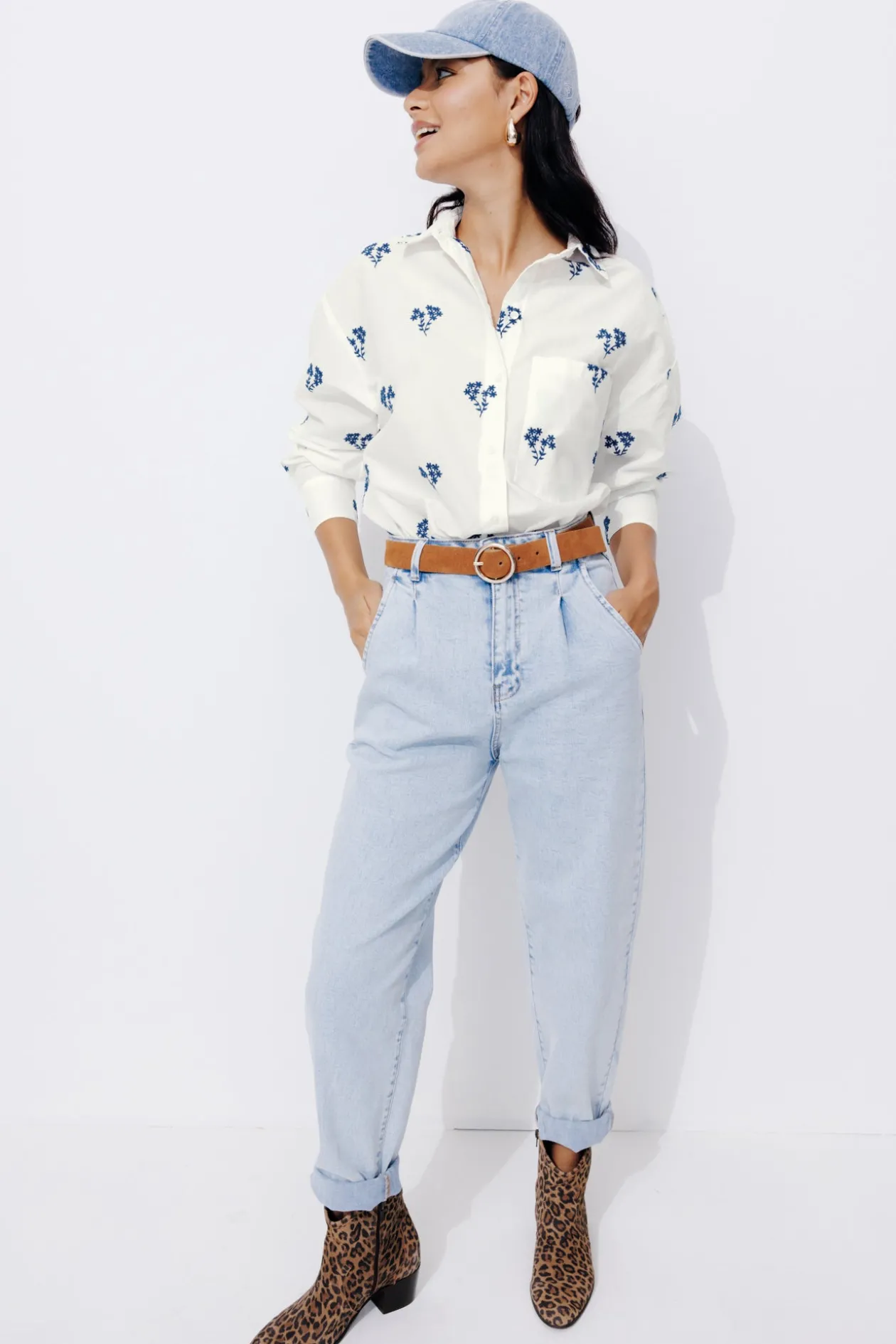 Promod Chemise oversize brodée Femme - Blanc Cheap