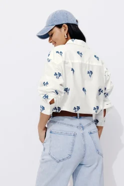 Promod Chemise oversize brodée Femme - Blanc Cheap