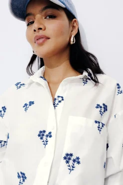 Promod Chemise oversize brodée Femme - Blanc Cheap