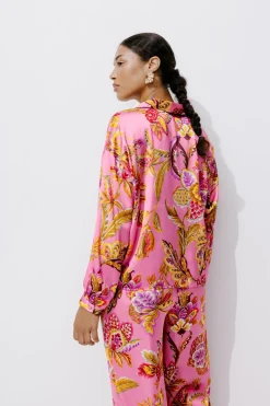 Promod Chemisier satin Femme - Imprimé rose Imprimérose Online