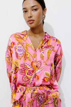 Promod Chemisier satin Femme - Imprimé rose Imprimérose Online