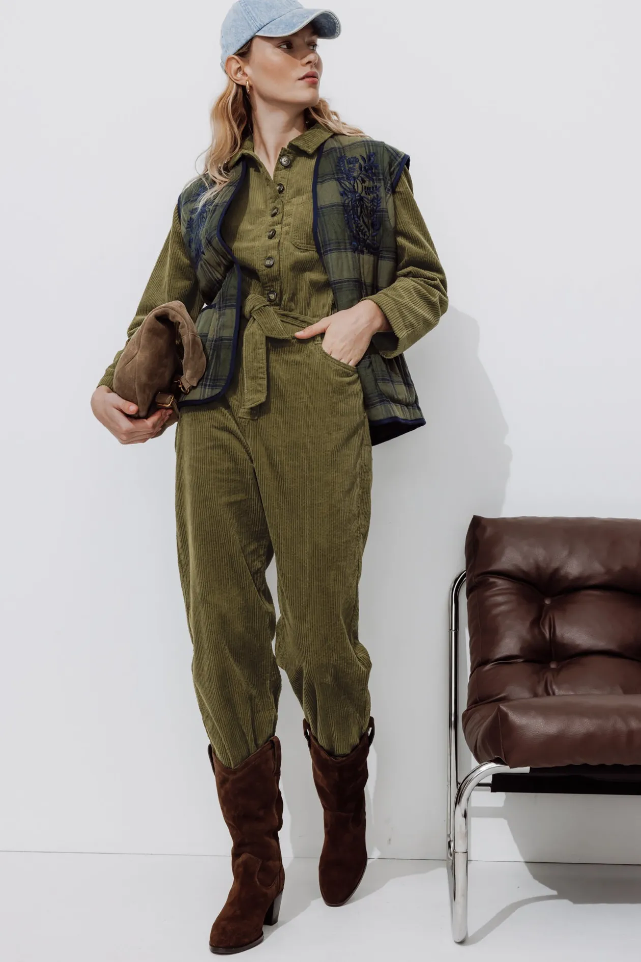 Promod Combi-pantalon en velours - Vert olive Vertolive Hot