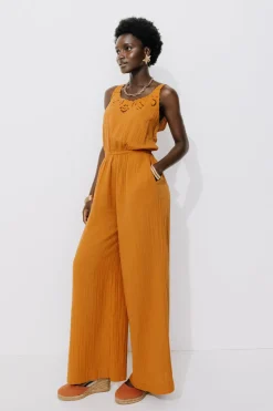 Promod Combi-pantalon gaze de coton - Ocre Discount