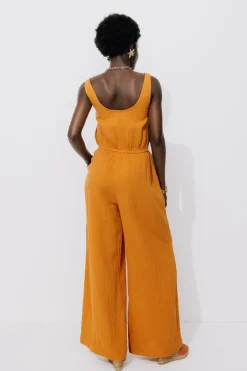 Promod Combi-pantalon gaze de coton - Ocre Discount