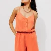 Promod Combishort en lyocell Femme - Orange fluo Orangefluo Shop