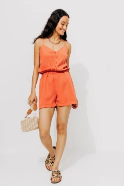 Promod Combishort en lyocell Femme - Orange fluo Orangefluo Shop