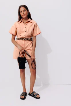 Promod Combishort en toile Femme - Orange fluo Orangefluo Store