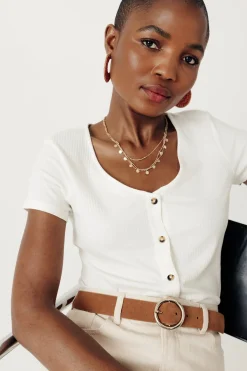 Promod Crop top côtelé Femme - Ecru Flash Sale