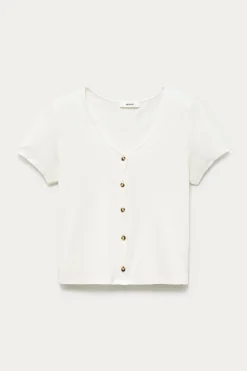 Promod Crop top côtelé Femme - Ecru Flash Sale