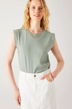 Promod Crop top sans manches Femme - Turquoise Cheap