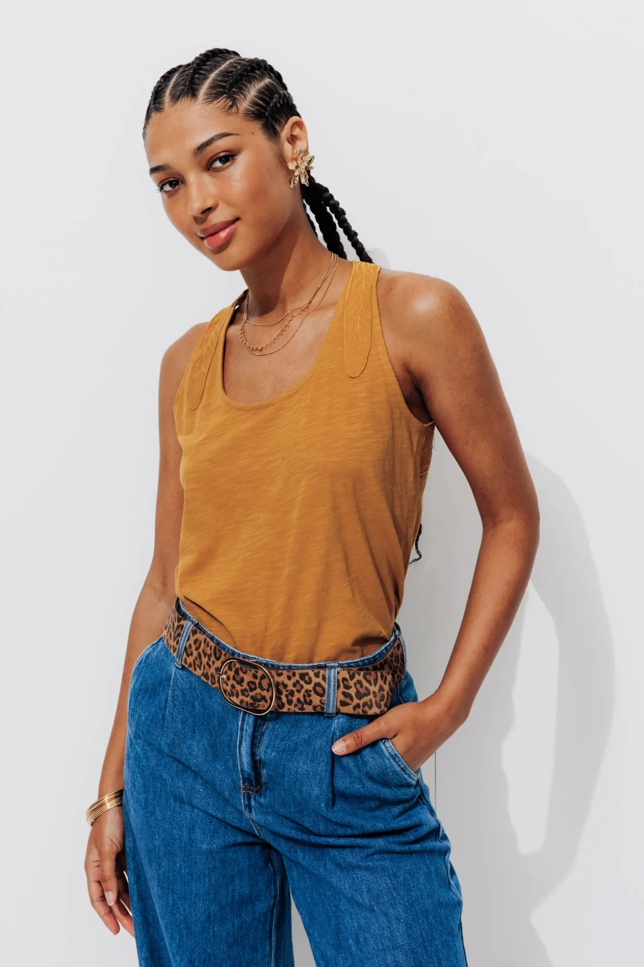 Promod Débardeur brodé dos Femme - Ocre Discount